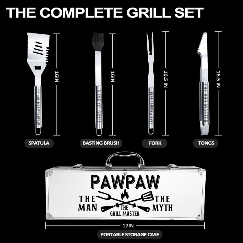 JNDJE Paw Paw Gifts, Christmas Pawpaw Gifts for Grandpa from Grandkids Heavy Duty Grilling Accessories Kit for Backyard BBQ, Thick Stainless Steel Grill Utensils with Non-Slip Handle Tool for Man - Image 3